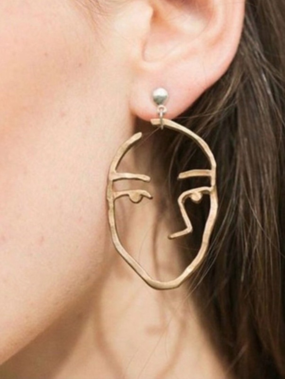 Zara Gold Abstract Face Outline Drop Earrings